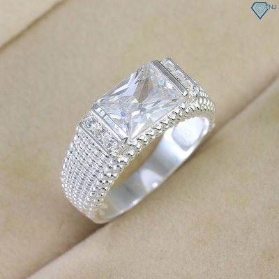 Nhẫn bạc nam bản nhỏ đính đá chữ nhật đai nhẫn dập vân độc đáo sang trọng NNA0744 - Trang Sức TNJ