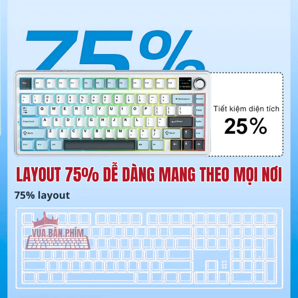 [Hàng Sẵn] Bàn phím cơ không dây Aula f75 max , màn hình tùy chỉnh , mạch xuôi, 3 mode, hotswap, led rgb, full foam | BigBuy360 - bigbuy360.vn