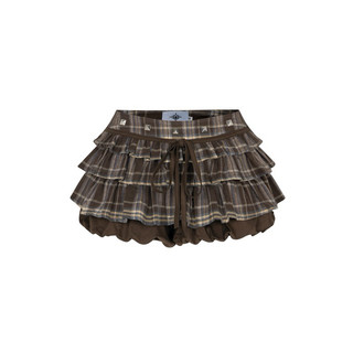  CHÂN VÁY NGẮN CARO NÂU BÍ NÂU PHỐI NÚT - MINI SKIRT ASTERACEAE CHÍNH HÃNG 