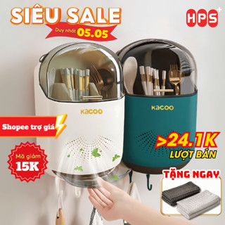 Hộp đựng đũa muỗng có nắp đậy gắn tường HPS, Ống đựng đũa treo tường chống bụi, ngăn côn trùng tích hợp móc treo