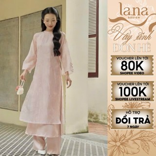 Áo dài Hồng Điệp chất liệu vải tơ tằm phối lụa ngọc trai cao cấp mềm mại, áo dài thiết kế La.na - SD005-Tết