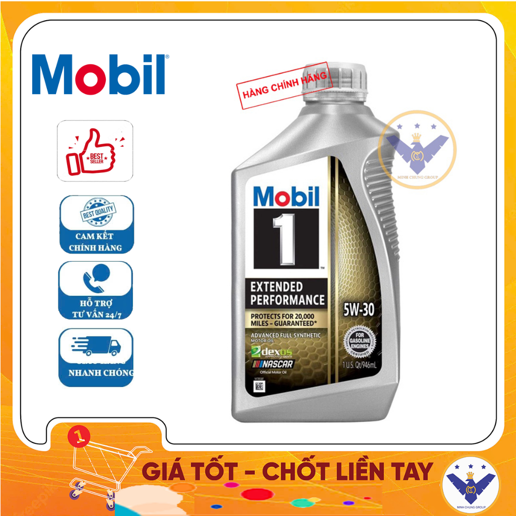 Nhớt cho xe tay ga, xe ô tô Mobil 1 EP 5W30 tổng hợp cao cấp 946ml - made in USA