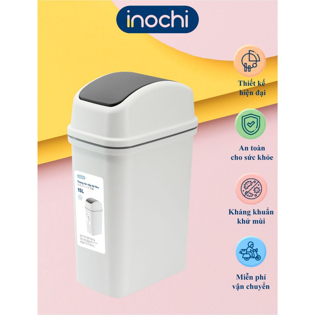 [INOCHI] Thùng đựng rác nắp lật 5.10.15L. Nhựa pp bền đẹp, không phai màu, ngăn chặn mùi hôi.