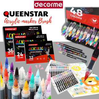 Acrylic marker QueenStar DecorMe màu acrylic marker 1 đầu brush vẽ trên mọi chất liệu, có thể tô chồng màu