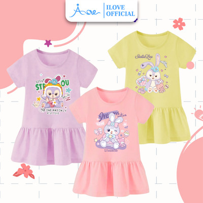 [MỚI] Váy ĐUÔI CÁ cộc tay cho bé gái AORE, Váy in hình THỎ STELLALOU đáng yêu chất cotton thoáng mát mặc hè 8-35kg