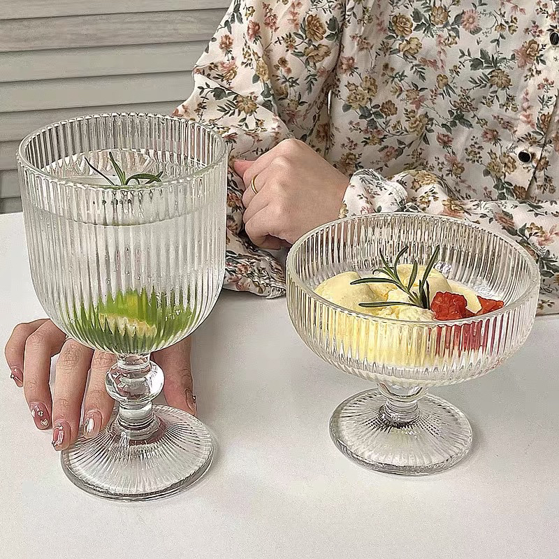 Ly kem, ly sữa chua thuỷ tinh sọc nhỏ mẫu 2025