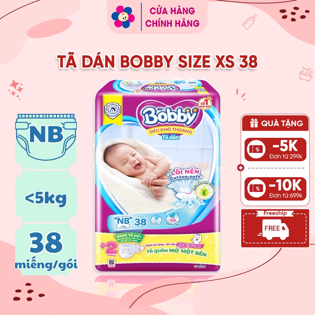 Tã dán Bobby NewBorn Size XS 38