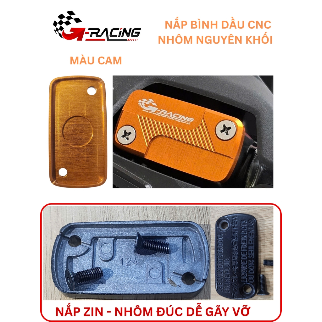 Nắp Bình dầu nhôm CNC nguyên khối G-Racing Màu Cam| GBD001-7