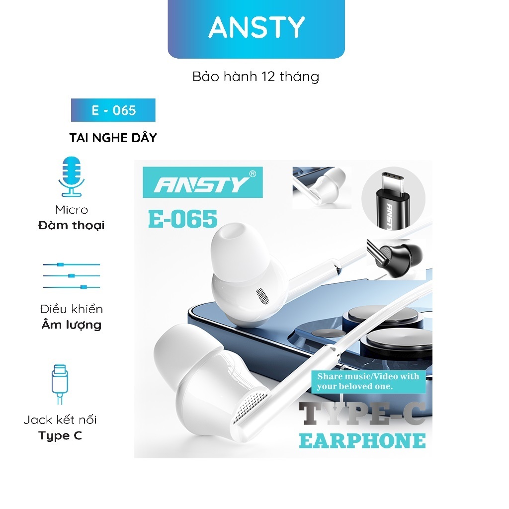 Tai Nghe Dây Ansty E - 065 Jack Type C Có Mic Dài 1.2m