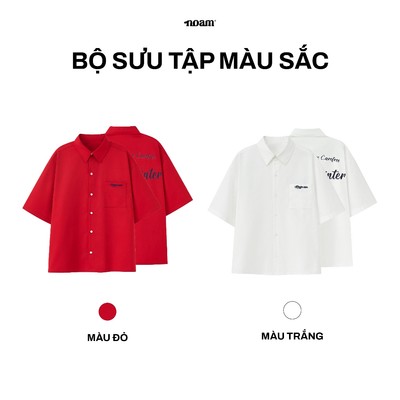 Áo sơ mi Ngắn tay unisex NOAM After Winter Form boxy Chất liệu vải Kate Rayon cao cấp - Đỏ/ Trắng