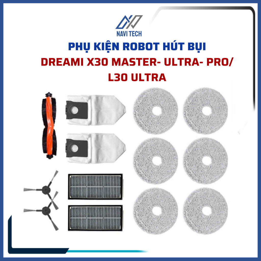 Bộ phụ kiện Dreami X30 Master, X30 Ultra, L30 Ultra, X30 Pro khăn, lọc, chổi cạnh, chổi lăn, túi rác