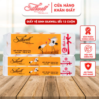  Giấy vệ sinh Silkwell Sếu không lõi 12 cuộn 4 lớp mềm mịn không tẩy trắng hàng chính hãng cao cấp 