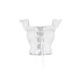 ÁO HAI DÂY BÈO PHỐI RUY BĂNG MÀU TRẮNG KEM - ASTERACEAE CHÍNH HÃNG