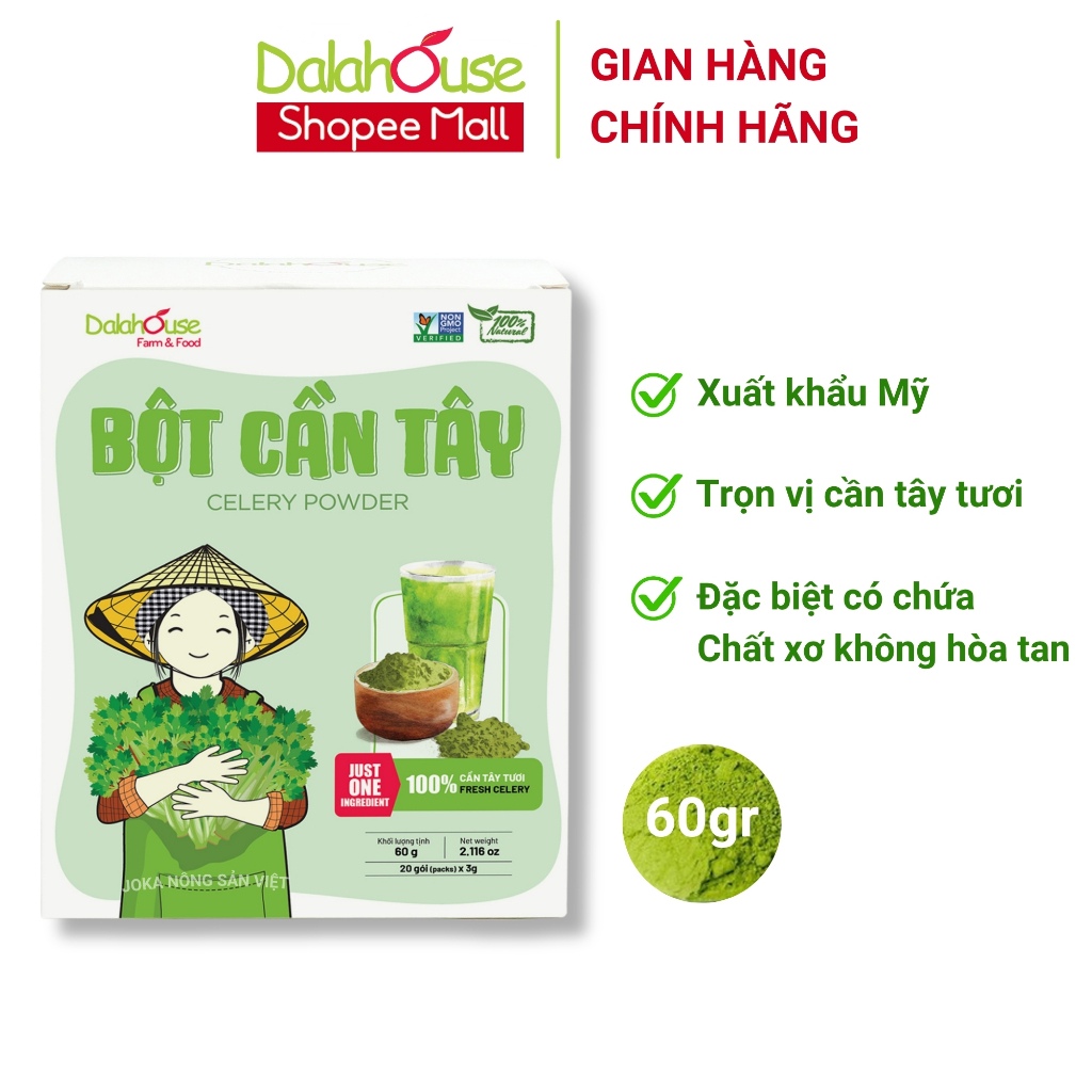 Bột cần tây detox nguyên chất sấy lạnh Dalahouse bột rau củ hữu cơ đạt chuẩn Châu Âu