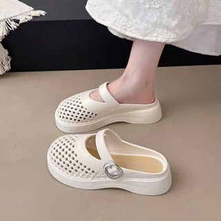 ( Tăng 1 size) Dép sục rọ nữ gắn khóa thời trang 2025, dép nữ đế cao 5cm chất PU dẻo , êm chân