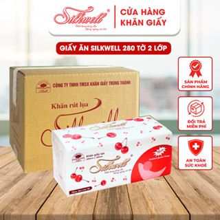  Giấy ăn Silkwell rút khổ to Thùng 9 gói khăn giấy rút lụa 280 tờ 2 lớp siêu dai Hàng chính hãng 