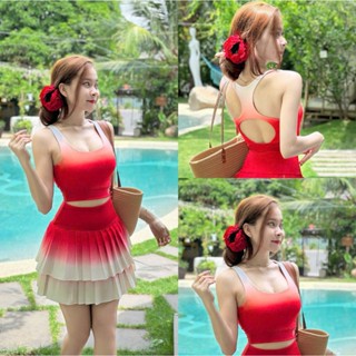 Bộ Đồ Tập Thể Thao Nữ Bra Loang Mút Đúc Váy Xếp Ly Gym Yoga Aerobic Pickleball Đi Bơi Đi Biển