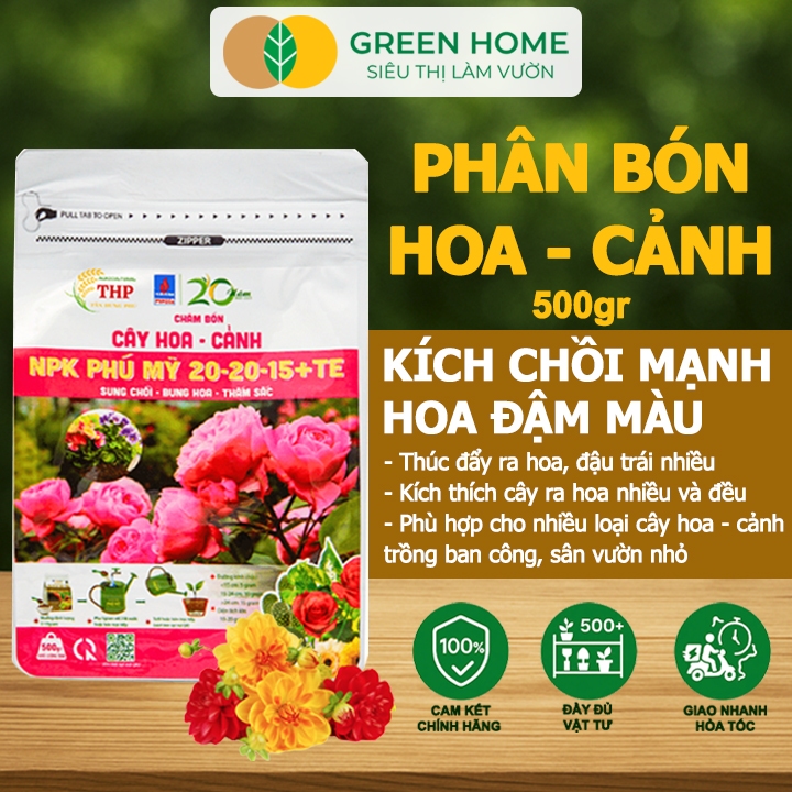 Phân Bón Kích Hoa Greenhome, Gói 500gr, Đâm Chồi Nhanh, Hoa Đậm Màu, Dùng Tốt Cho Các Loại Hoa