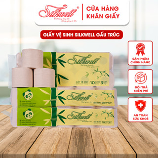 Giấy vệ sinh Silkwell gấu trúc 10 cuộn 3 lớp có lõi, không chất tẩy trắng, an toàn hàng chính hãng