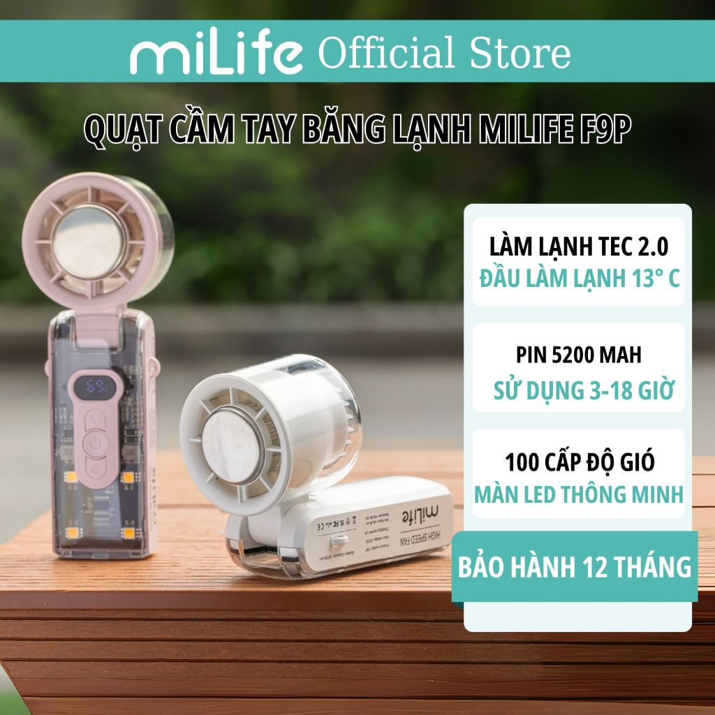 Quạt cầm tay băng lạnh100 cấp độ gió miLife F9P/ F11/ F16/ K75