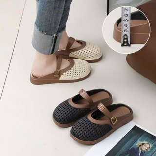  Dép sục nữ lưới gắn khóa trang trí dép sục rọ chất PU dẻo êm chân đế bệt 3cm BTDEP 