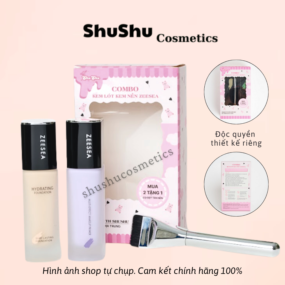 [COMBO] Kem Lót Chai 30g, Kem Nền Chai  30g ZEESEA Tặng Kèm Cọ Dẹt Tán Nền SHUSHU COSMETICS