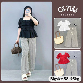 Set Đồ Bigsize Nữ Áo Babydoll Tay Phồng Kèm Quần Sọc Dễ Thương Cho Chubby (SM36-Q534)