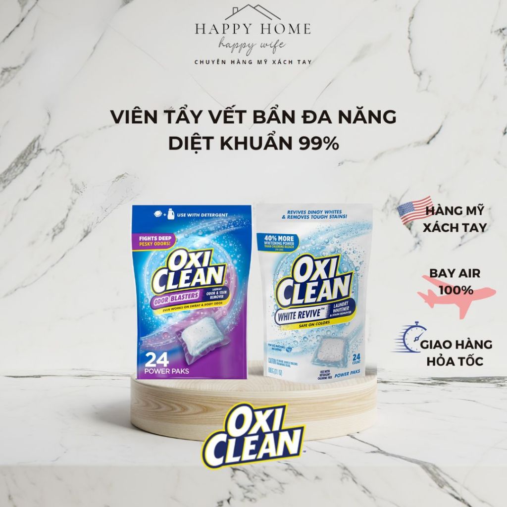 [Hàng Mỹ - Bay Air] Bột tẩy trắng quần áo dạng Viên Oxi Clean, bột tẩy vết bẩn đa năng kỳ diệu, khôn