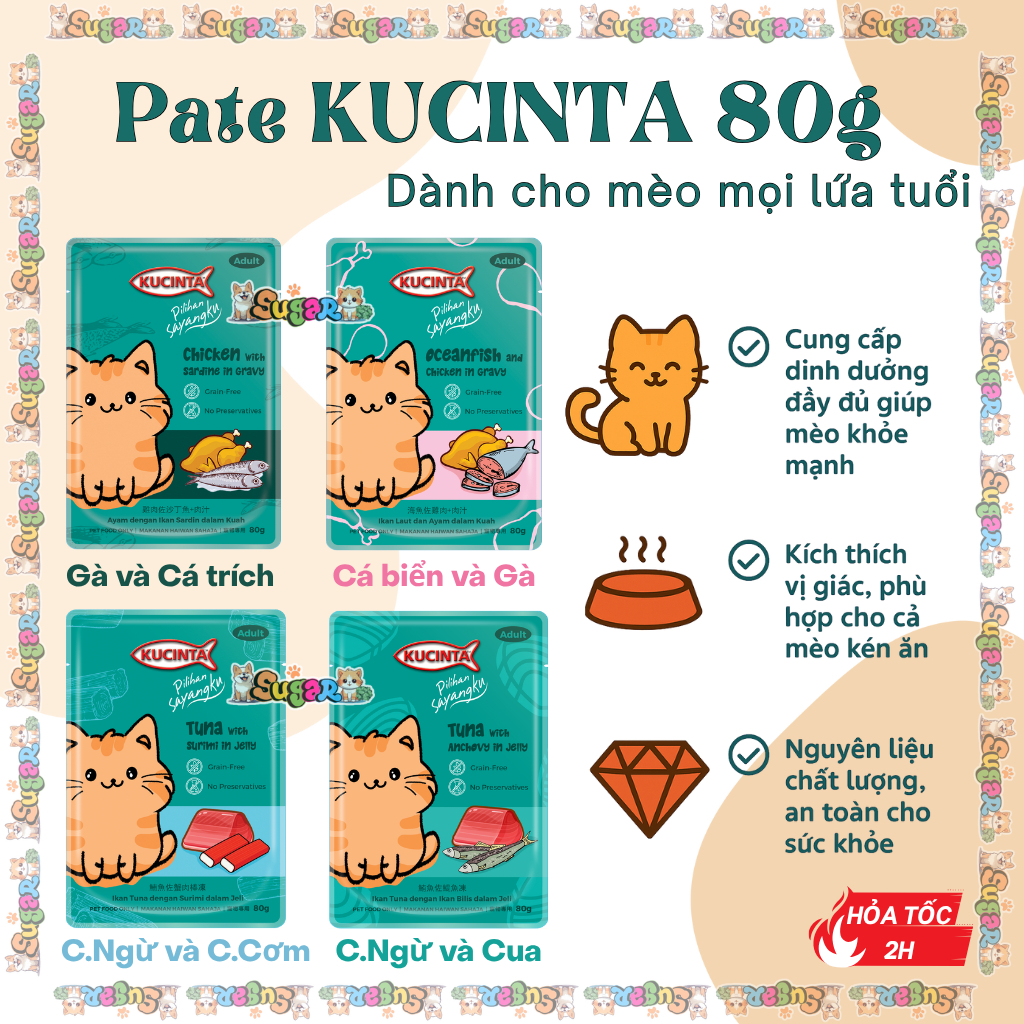 Thức ăn ướt Pate KUCINTA Gói 80g Dành Cho Mèo - Pate Kucinta Nhập Khẩu Malaysia nhiều cá nhiều vị