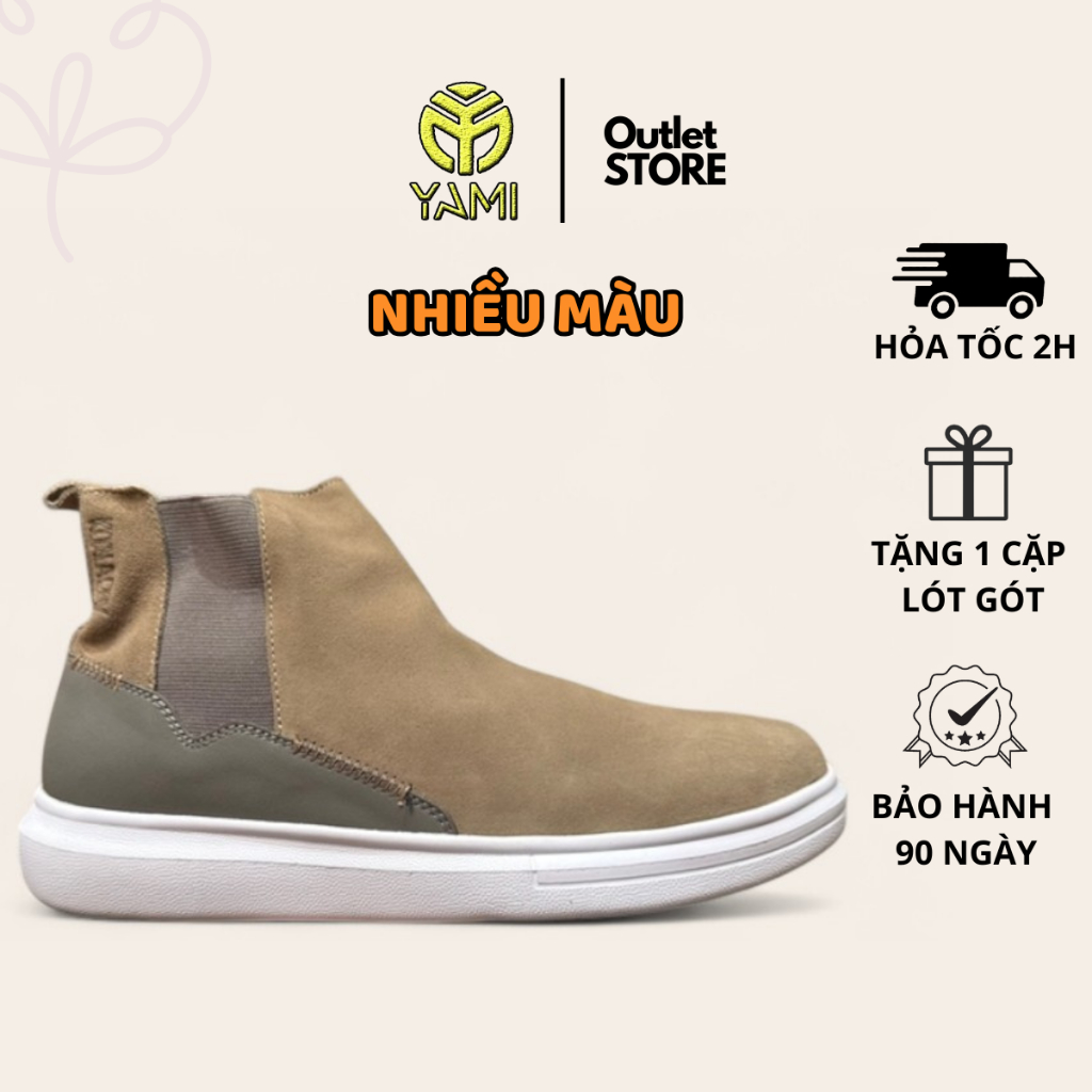 Giày Chelsea Boot Nam Size 42, Giày Bốt Nam Cổ Cao Da Lộn Màu Nâu Bò Đế Trắng, Giày Xuất Xịn YAMI