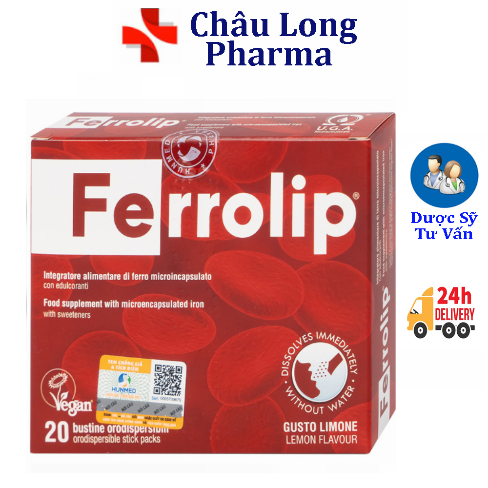 Sắt sinh học Ferrolip cho bà bầu và người thiếu máu (Hộp 20 gói)