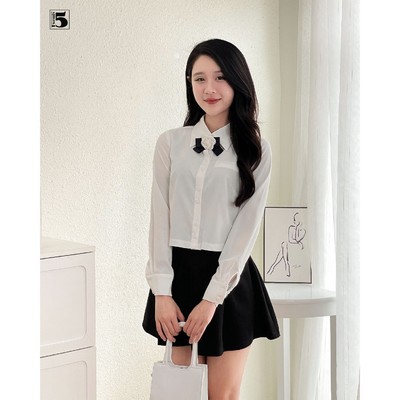 Áo sơ mi nữ Twentyfive dài tay dáng suông nhẹ version mới bản dài 55cm AH119 (Kèm hoa cài cổ)