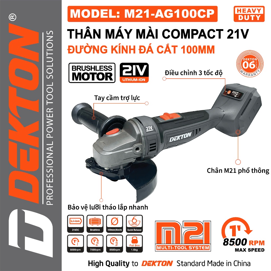 THÂN - BỘ MÁY MÀI GÓC PIN Dekton M21-AG100CP công tắc trượt GIÁ TỐT