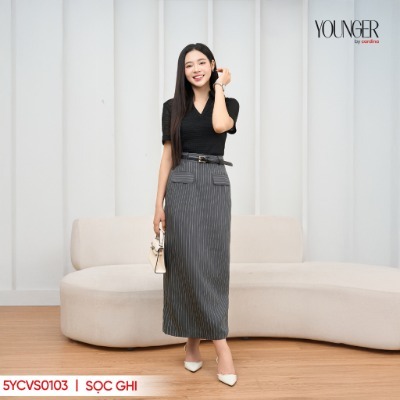 Chân váy nữ YOUNGER BY CARDINA cao cấp chất tuytsi kẻ sọc trendy 5YCVS01