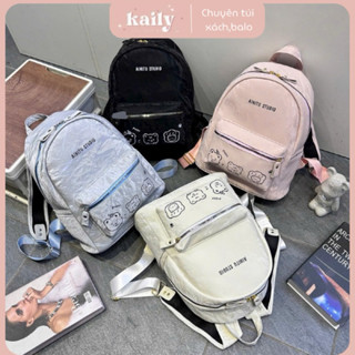  Balo Đi Học  Balo To size 40 Hoạ Tiết 3 Chú Gấu in Chứ Chất Nhung Bản Quai To  Đựng Vừa A4 laptop 