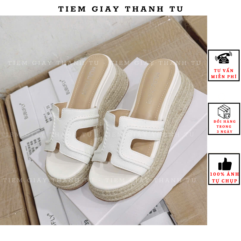 Q2180-1 Dép nữ đế xuồng cói da sần mềm hàng MIJILI  hàng QCCC fullbox