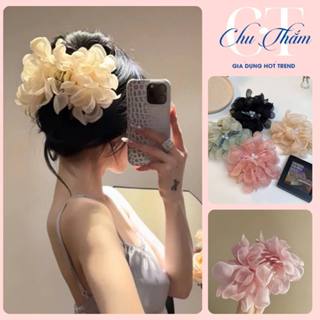 Kẹp Tóc Càng Cua Hoa Tiên Voan Lớn Đính Hạt Ngọc Sang Trọng