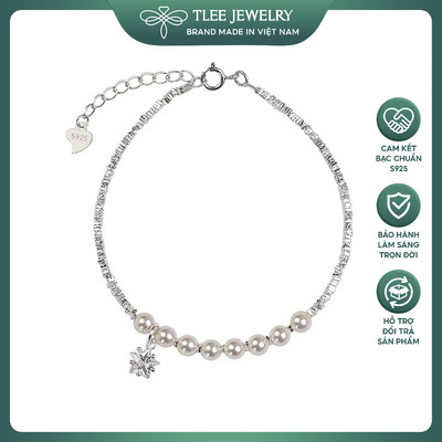 Lắc tay bạc nữ TLEE, vòng tay hạt vụn bạc treo Charm ngôi sao hạt trai lấp lánh TLEE JEWELRY LT0313