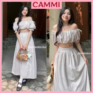 Set đồ đi biển 2 mảnh - Áo trễ vai nhúm bí + chân váy boho dáng dài nữ tính, chất gió nhăn HB463