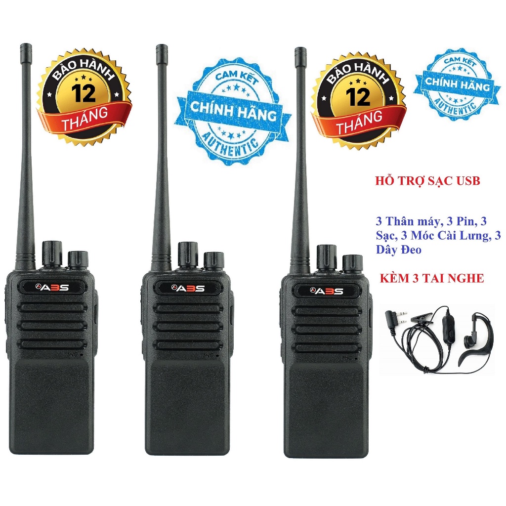Bộ 3 Bộ Đàm ABS GP358 – Giá Rẻ Siêu Bền, Cự Ly Xa, Hỗ Trợ Sạc Type-C