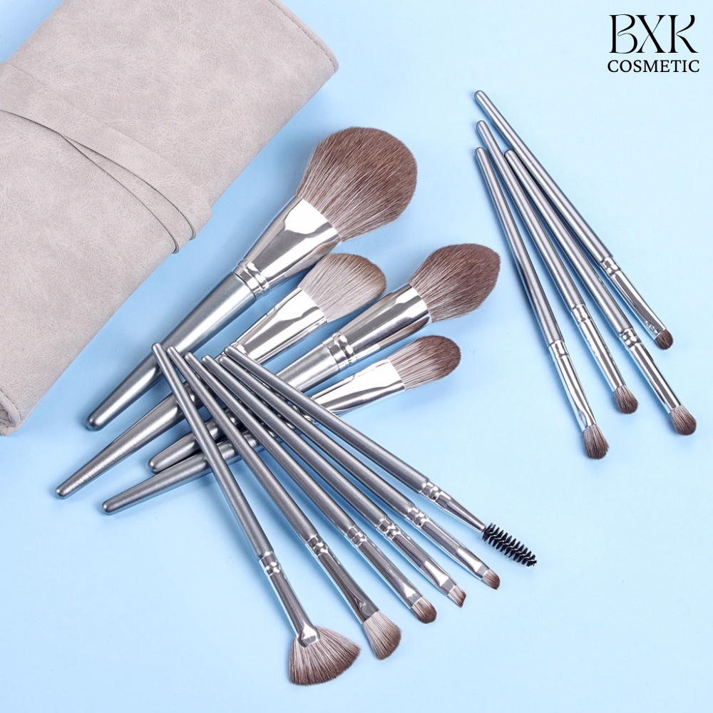 Bộ cọ trang điểm 14 cây cọ trang điểm cá nhân chuyên nghiệp đầu lông mềm mại kèm cốc, bao da