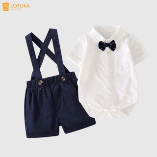 Set Công Tử Body Chip Cotton+Quần Kèm Đai Thô Kaki LOTUKA Cho Bé, Set Yếm Đùi Cho Bé Trai, Quần Áo Trẻ Em Size 3-12kg