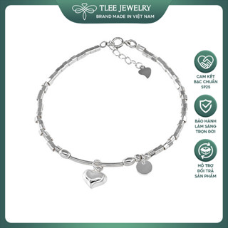 Lắc tay bạc nữ TLEE, vòng tay chuỗi hat vuông mix charm tim phồng xinh xắn TLEE JEWELRY LT0287