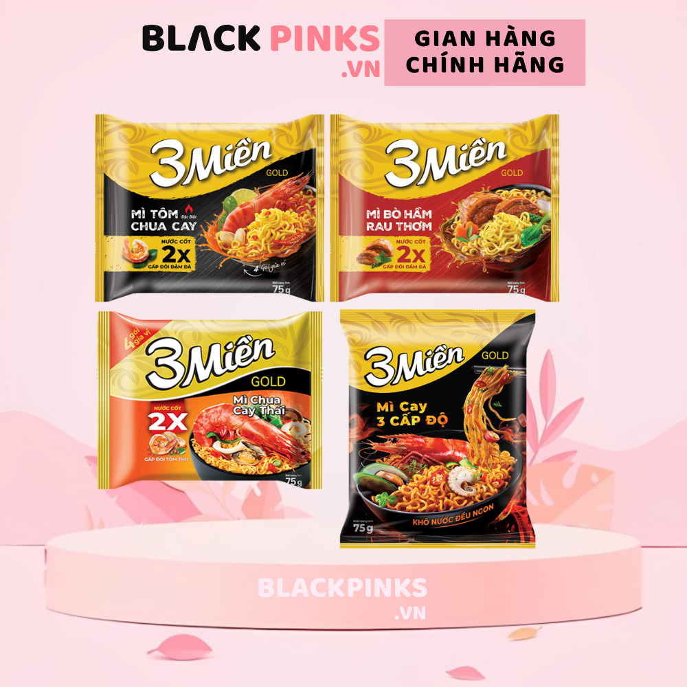 Combo 5 gói mì 3 Miền Gold bò hầm rau thơm/chua cay đặc biệt/chua cay Thái/chua cay 3 cấp độ gói 75g
