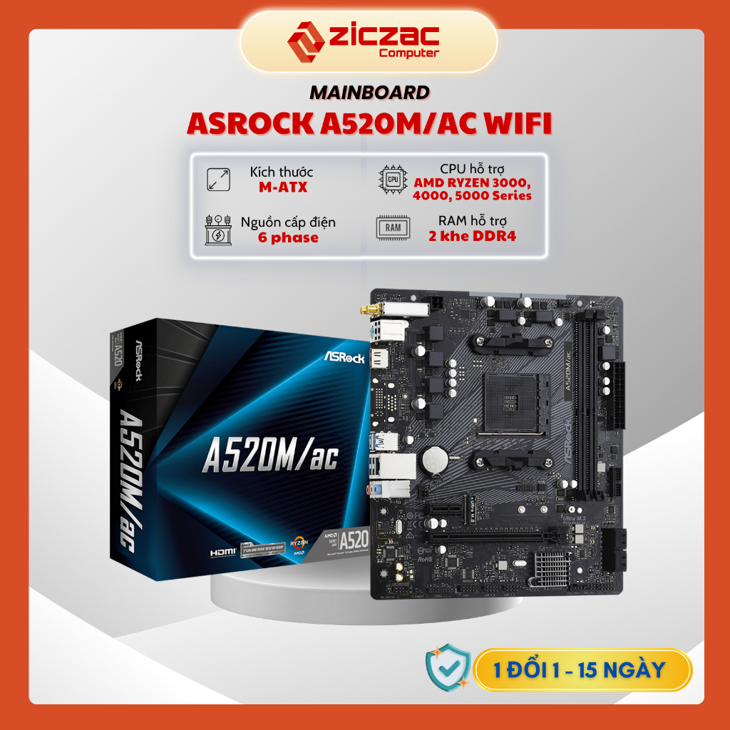 Mainboard ASRock A520M-HVS | A520M/ac Wifi AM4 AMD 2x DDR4 - BH 36th chính hãng