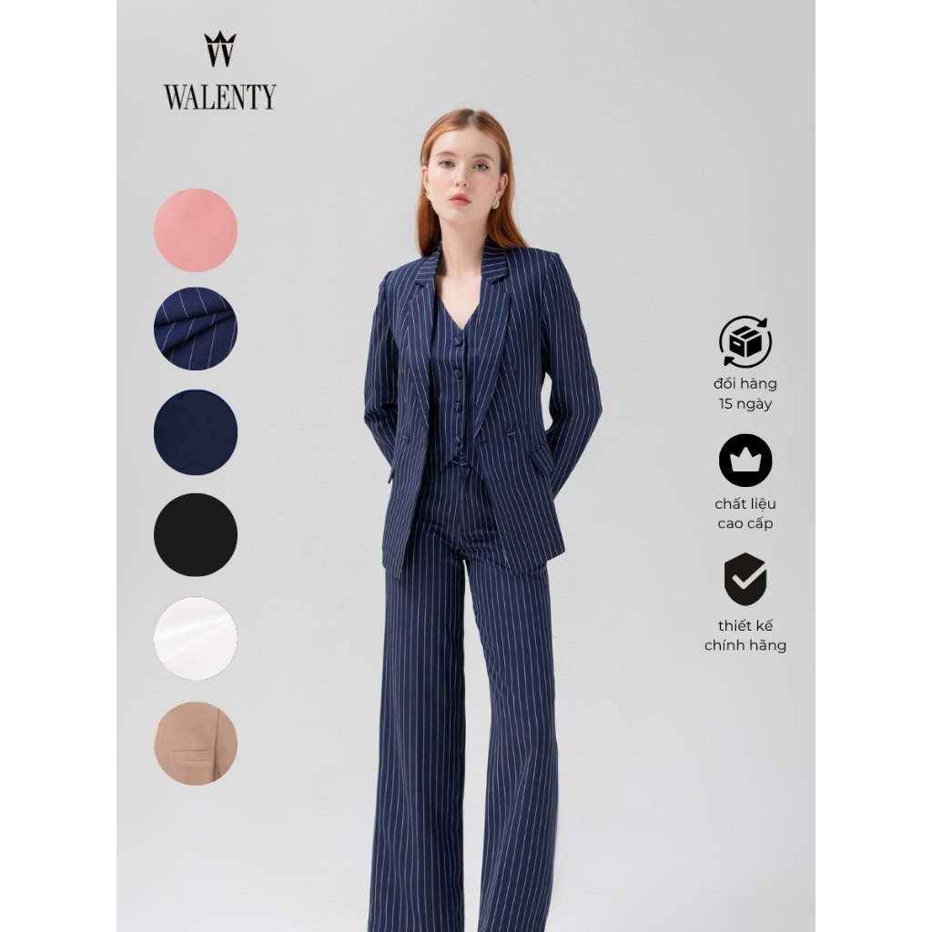 [Walenty] (Tách set) Blazer nữ cao cấp và Quần đứng sọc xanh navy, chuẩn phom tôn dáng