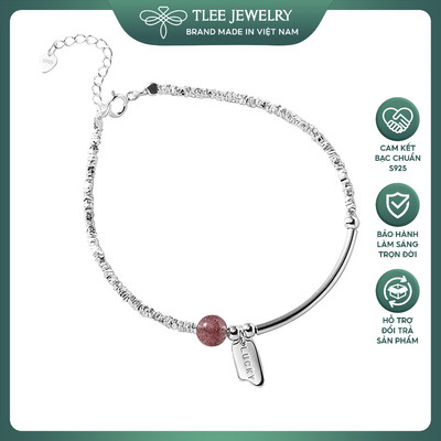 Lắc tay bạc nữ TLEE hạt bạc vỡ xỏ charm LUCKY và hạt đá dâu hồng tự nhiên cầu tinh duyên may mắn TLEE JEWELRY