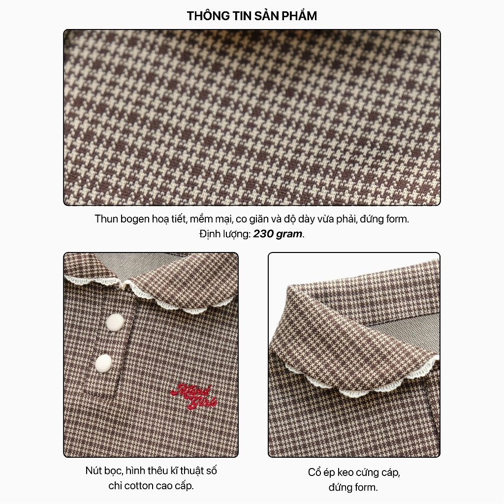 Áo polo nữ MONÁ cổ sen tay phồng hoạ tiết caro - SOLINE TOP | BigBuy360 - bigbuy360.vn