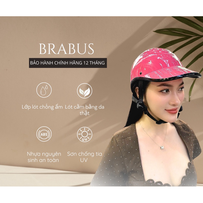 Mũ Bảo Hiểm Chính Hãng Brabus Có Khoét Màu Hồng Pastel