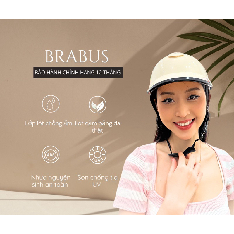 Mũ Bảo Hiểm Chính Hãng Brabus Ko Khoét Màu Trắng Vani